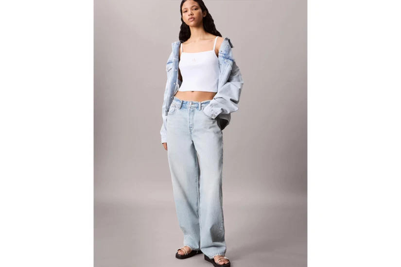 Calvin Klein Cotton Rib Γυναικείο Αμάνικο Crop Top Λευκό