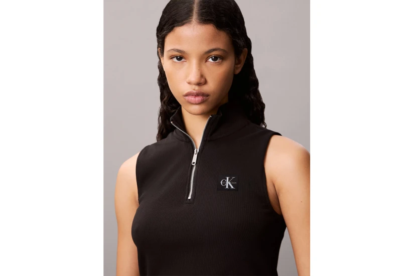 Calvin Klein Quarter Zip Γυναικεία Αμάνικη Μπλούζα Μαύρη