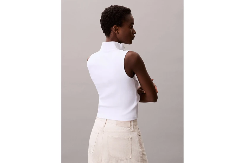 Calvin Klein Quarter Zip Γυναικεία Αμάνικη Μπλούζα Λευκή