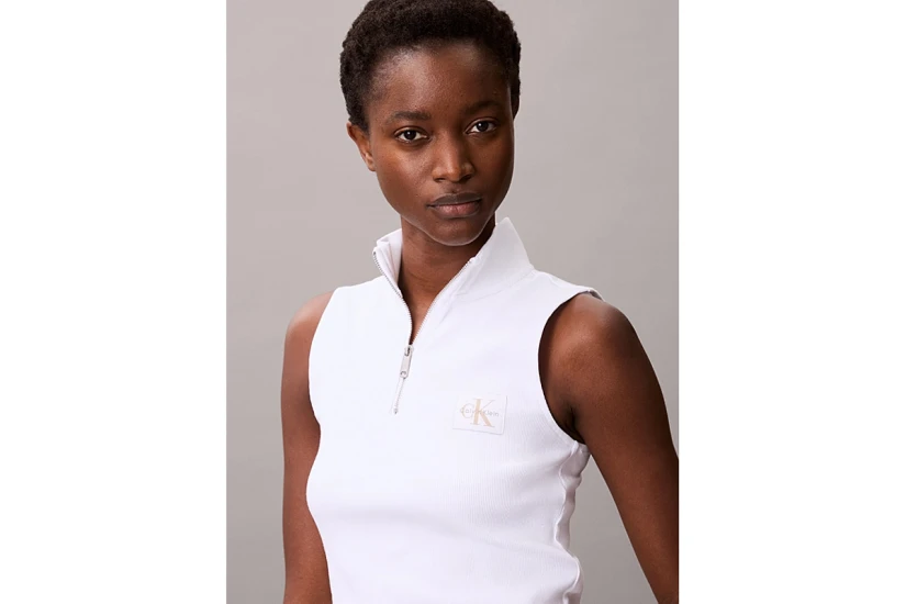 Calvin Klein Quarter Zip Γυναικεία Αμάνικη Μπλούζα Λευκή
