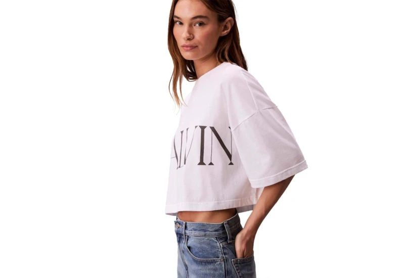 Calvin Klein Graphic Logo Γυναικείο Κοντομάνικο Crop Top Λευκό
