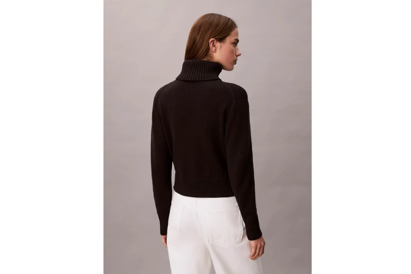 Calvin Klein Soft Chenille Roll Neck Γυναικείο Πουλόβερ Μαύρο, Μπεζ