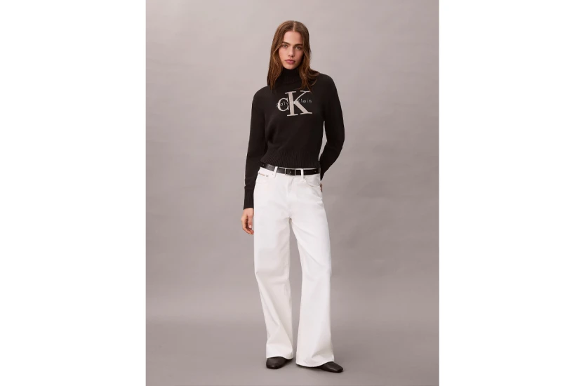 Calvin Klein Soft Chenille Roll Neck Γυναικείο Πουλόβερ Μαύρο, Μπεζ