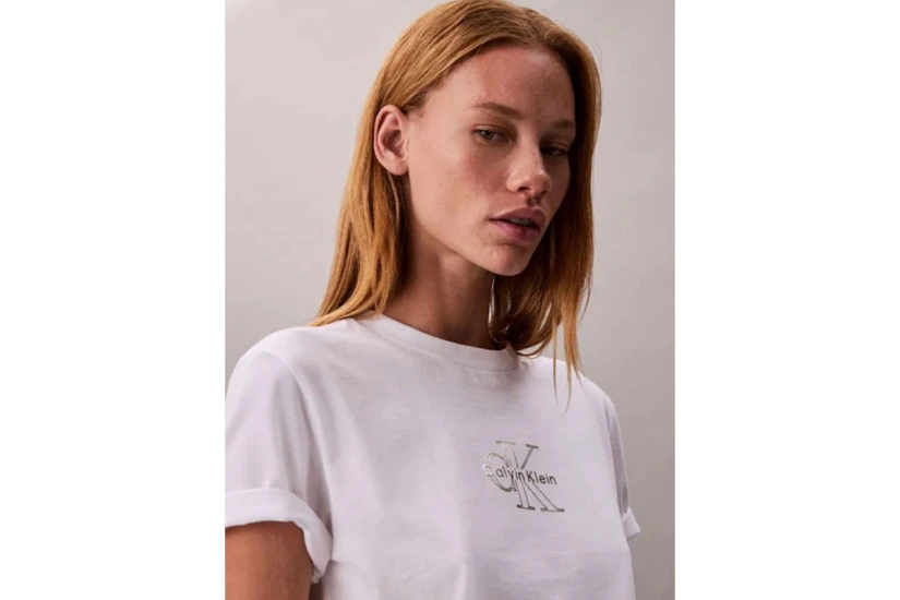 Calvin Klein Glossy Metallic Logo Γυναικείο Κοντομάνικο T-Shirt Λευκό