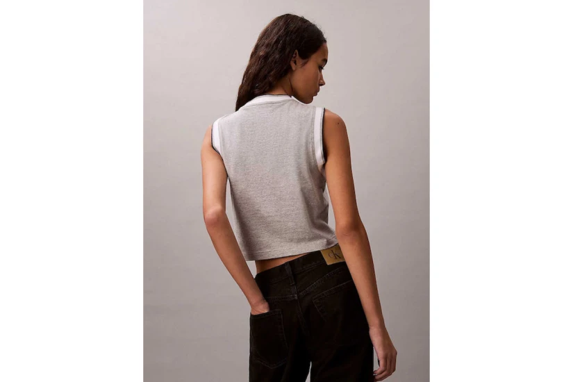 Calvin Klein Sporty Ringer Γυναικεία Αμάνικη Μπλούζα Γκρι, Λευκή, Μπλε Σκούρο