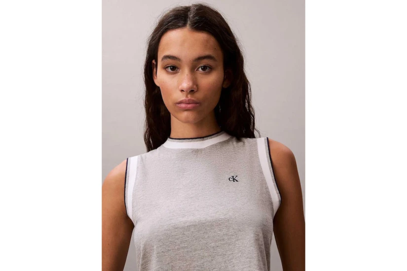Calvin Klein Sporty Ringer Γυναικεία Αμάνικη Μπλούζα Γκρι, Λευκή, Μπλε Σκούρο