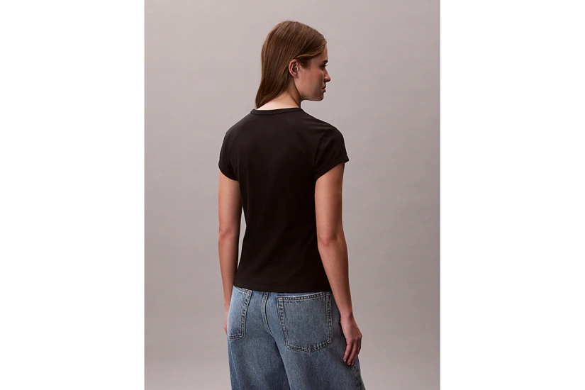 Calvin Klein Slim Varsity Logo Γυναικείο Κοντομάνικο T-Shirt Μαύρο, Εκρού