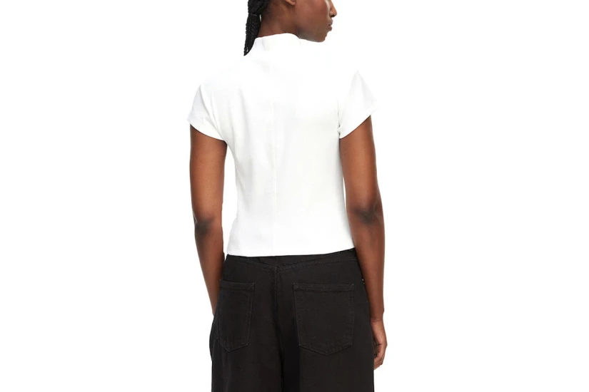 Calvin Klein Monologo Patch Rib Zip Γυναικείο Κοντομάνικο Top Λευκό