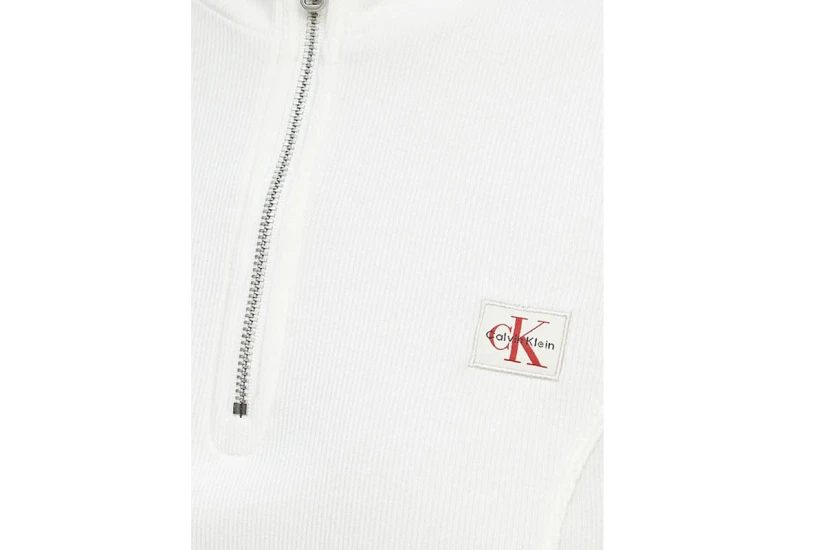 Calvin Klein Monologo Patch Rib Zip Γυναικείο Κοντομάνικο Top Λευκό