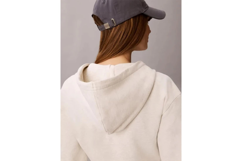 Calvin Klein Cropped Logo Γυναικεία Βαμβακερή Ζακέτα με Κουκούλα Εκρού