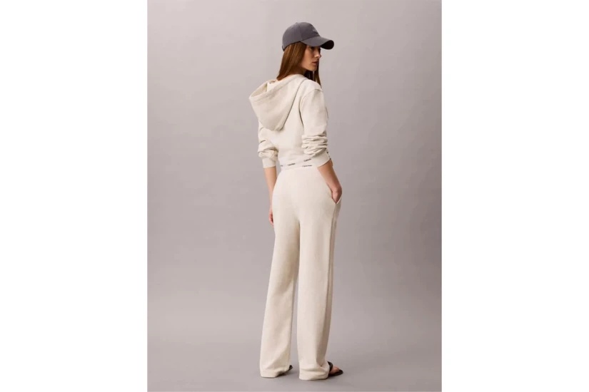 Calvin Klein Logo Waistband Wide Leg Γυναικείο Παντελόνι Φόρμας Εκρού