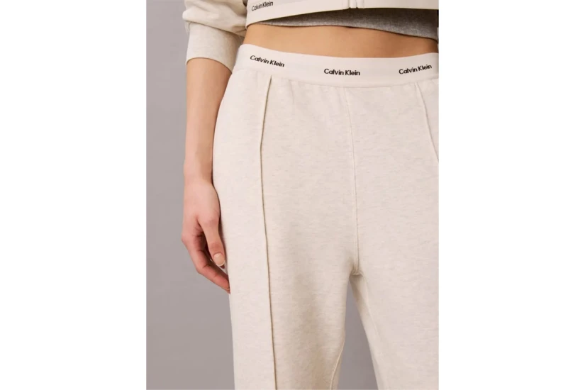 Calvin Klein Logo Waistband Wide Leg Γυναικείο Παντελόνι Φόρμας Εκρού