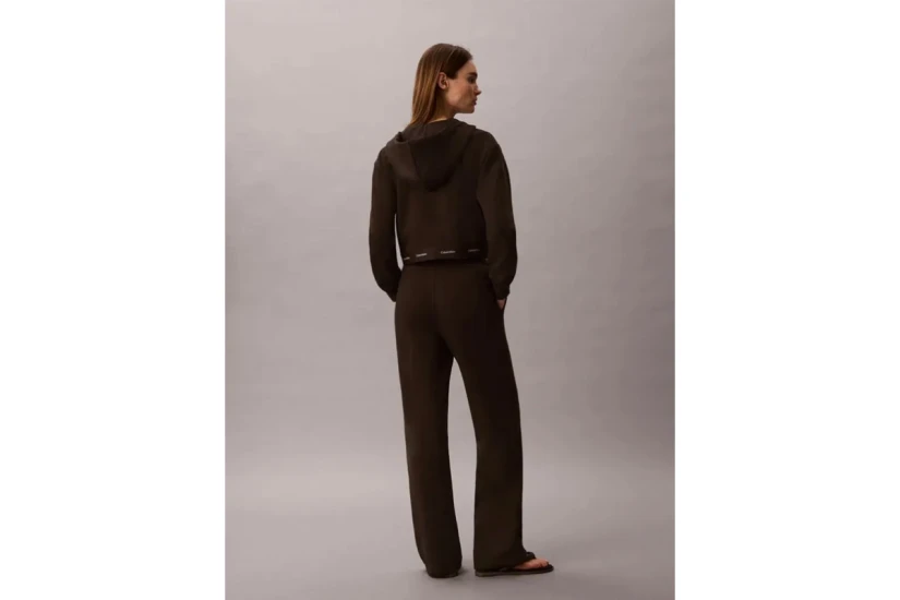 Calvin Klein Logo Waistband Wide Leg Γυναικείο Παντελόνι Φόρμας Καφέ