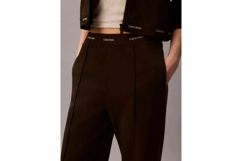 Calvin Klein Logo Waistband Wide Leg Γυναικείο Παντελόνι Φόρμας Καφέ