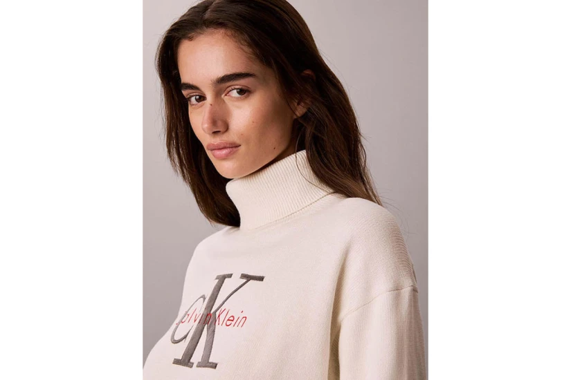 Calvin Klein Monologo Γυναικείο Πουλόβερ με Ψηλό Λαιμό Εκρού
