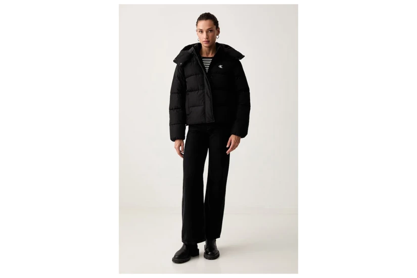 Calvin Klein Short Hooded Γυναικείο Μπουφάν Puffer με Αποσπώμενη Κουκούλα Μαύρη
