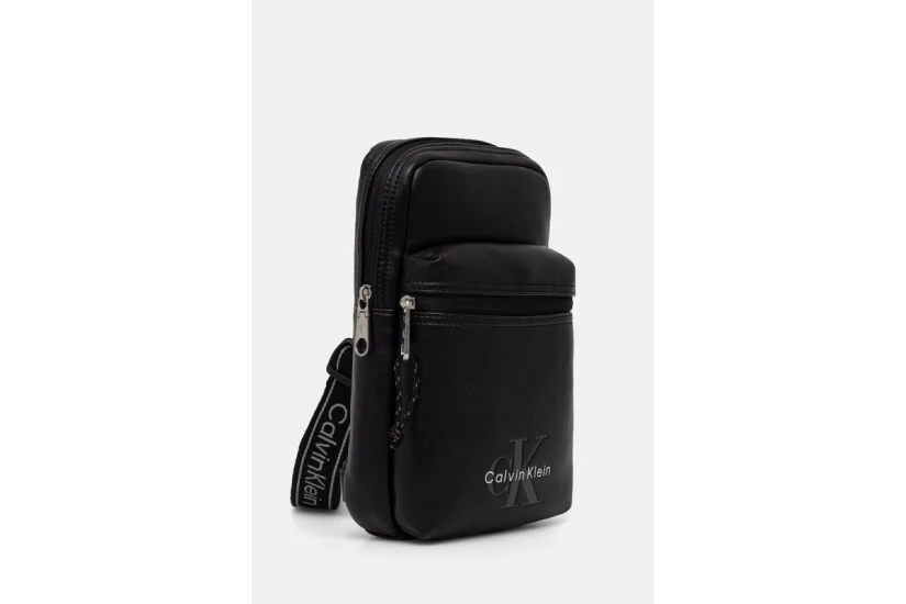 Calvin Klein Bold Logo Webbing Ανδρικό Τσαντάκι Χιαστί - Ώμου Μαύρο