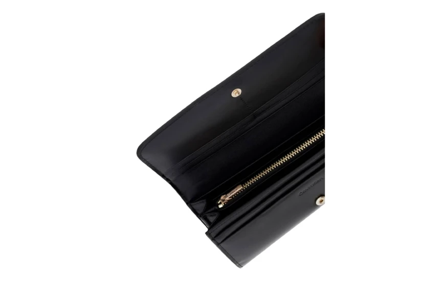 Calvin Klein Leather Rfid Monogram Longfold Γυναικείο Πορτοφόλι Μαύρο, Χρυσό
