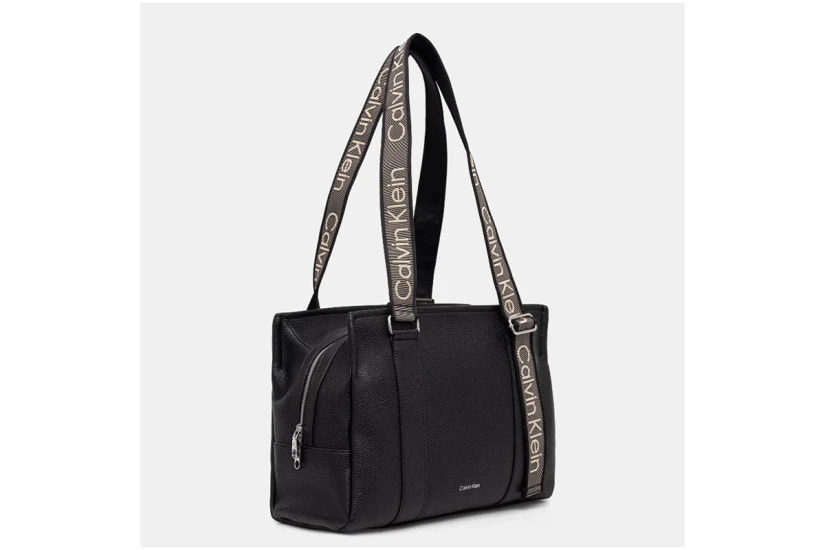 Calvin Klein Webbing Strap Logo Adjustable Γυναικεία Τσάντα Tote Μαύρη, Μπεζ