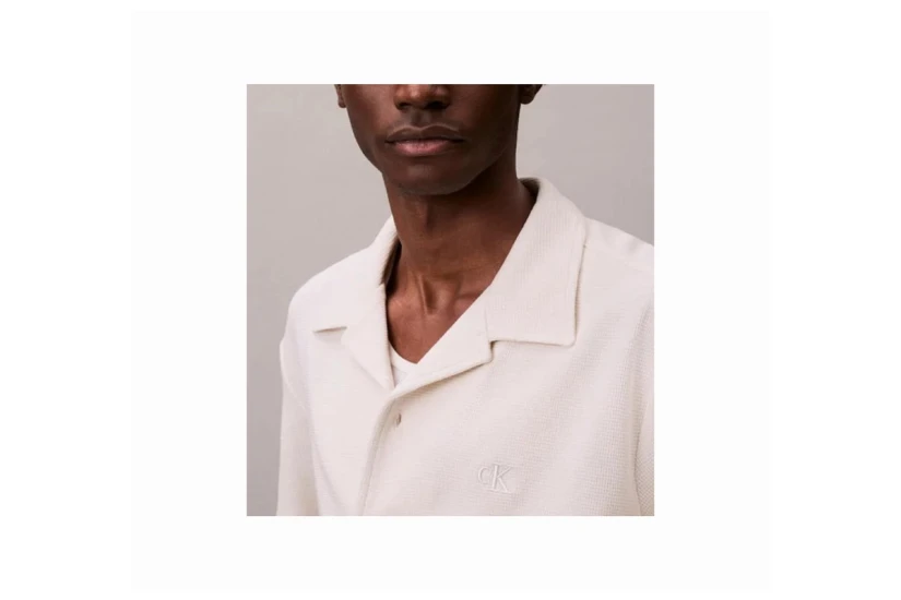 Calvin Klein Ανδρικό Κοντομάνικο Πουκάμισο Εκρού
