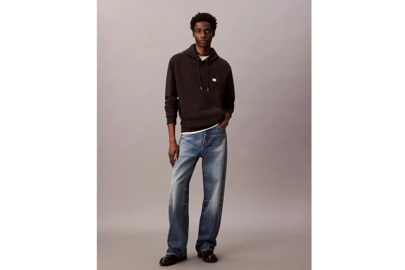 Calvin Klein Cotton Terry Badge Ανδρικό Φούτερ με Κουκούλα Μαύρο