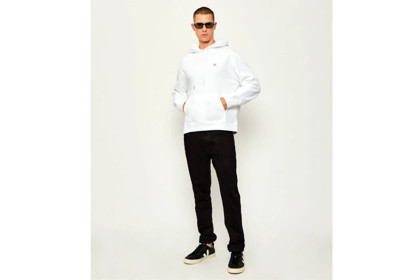 Calvin Klein Cotton Terry Badge Ανδρικό Φούτερ με Κουκούλα Λευκό