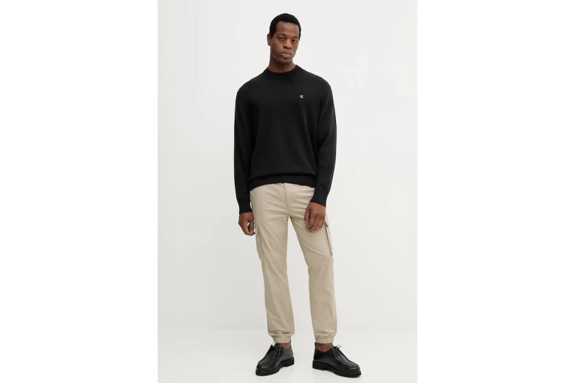 Calvin Klein Relaxed Cotton Monogram Ανδρικό Πουλόβερ Μαύρο
