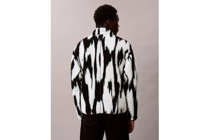 Calvin Klein Printed Relaxed Ανδρικό Μπουφάν Sherpa Μαύρο, Λευκό