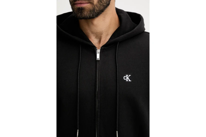 Calvin Klein Monogram Ζip Ανδρική Βαμβακερή Ζακέτα με Κουκούλα Μαύρη