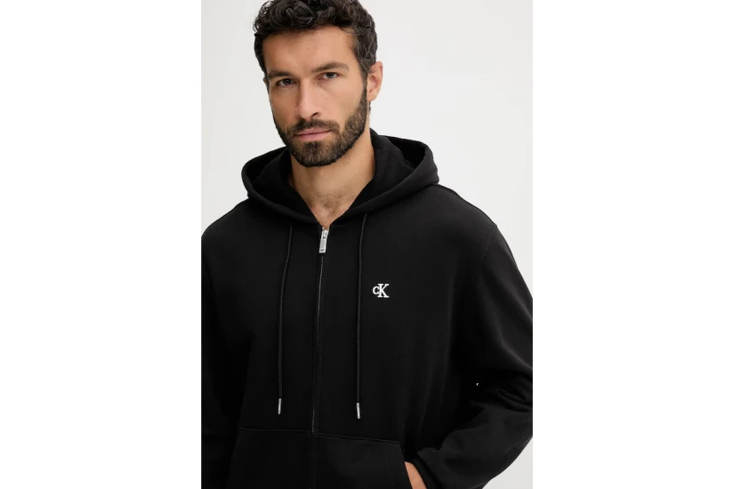 Calvin Klein Monogram Ζip Ανδρική Βαμβακερή Ζακέτα με Κουκούλα Μαύρη