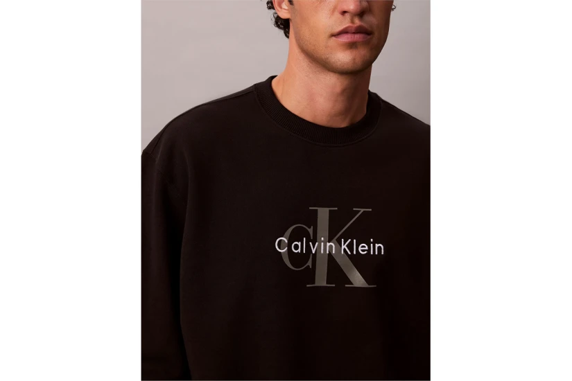 Calvin Klein Terry Monologo Ανδρική Μακρυμάνικη Μπλούζα Μαύρη