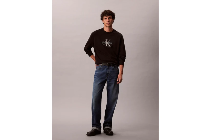 Calvin Klein Terry Monologo Ανδρική Μακρυμάνικη Μπλούζα Μαύρη