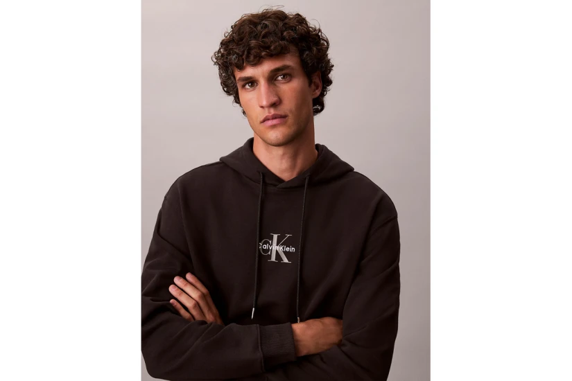 Calvin Klein Relaxed Monogram Ανδρικό Φούτερ με Κουκούλα Μαύρο