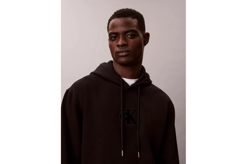 Calvin Klein Fleece Monogram Logo Patch Ανδρικό Hoodie Μαύρο