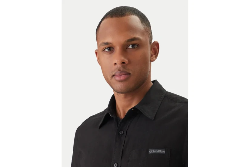Calvin Klein Linen Classic Ανδρικό Κοντομάνικο Πουκάμισο Μαύρο