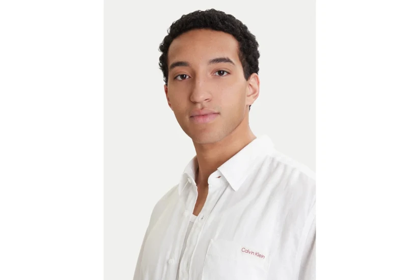 Calvin Klein Linen Classic Ανδρικό Κοντομάνικο Πουκάμισο Λευκό