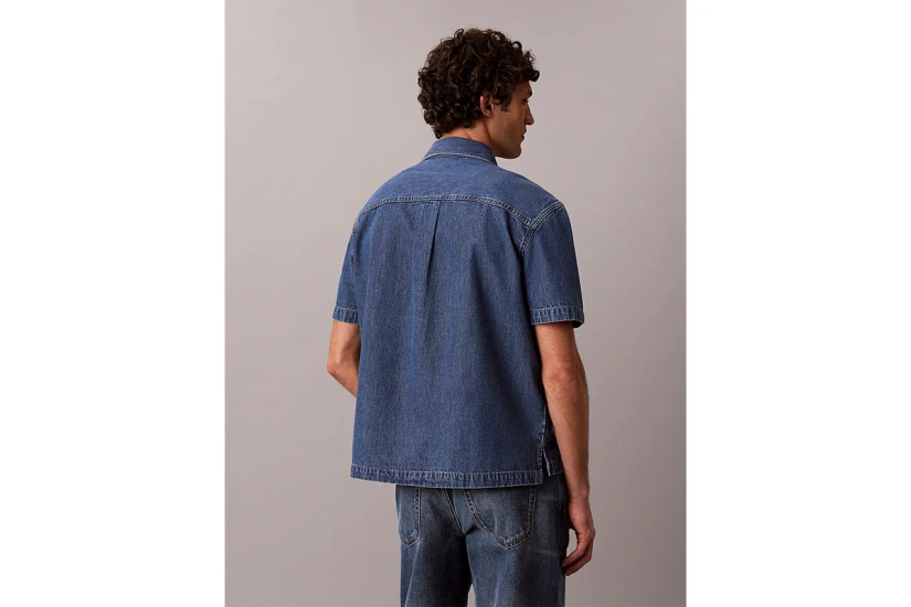 Calvin Klein Boxy Denim Ανδρικό Κοντομάνικο Πουκάμισο Μπλε