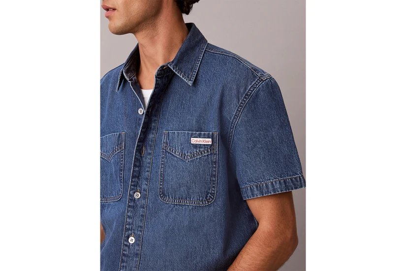Calvin Klein Boxy Denim Ανδρικό Κοντομάνικο Πουκάμισο Μπλε