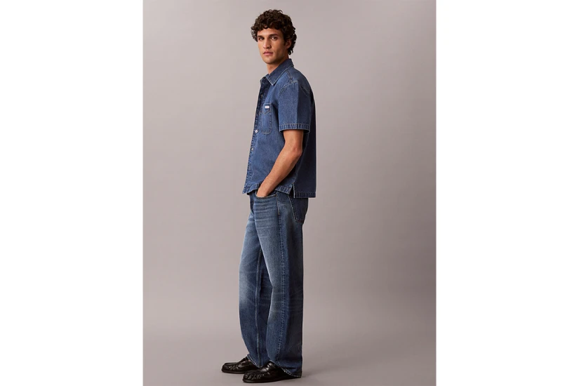Calvin Klein Boxy Denim Ανδρικό Κοντομάνικο Πουκάμισο Μπλε