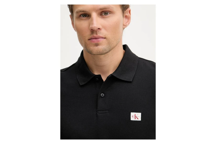 Calvin Klein Micro Waffle Classic Badge Ανδρικό Κοντομάνικο T-Shirt Polo Μαύρο