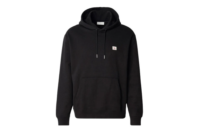 Calvin Klein French Terry Woven Label Ανδρικό Φούτερ με Κουκούλα Μαύρο