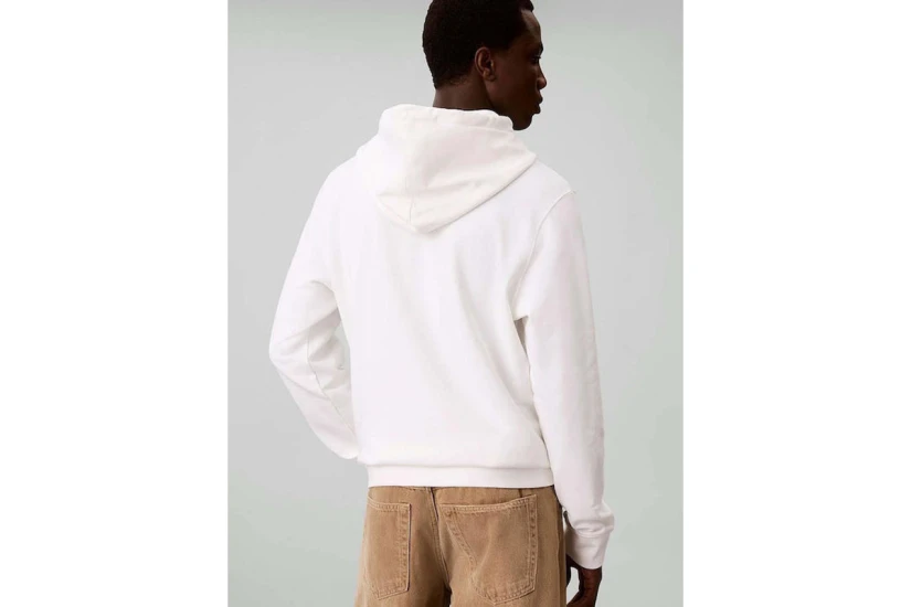 Calvin Klein French Terry Woven Label Ανδρικό Φούτερ με Κουκούλα Λευκό
