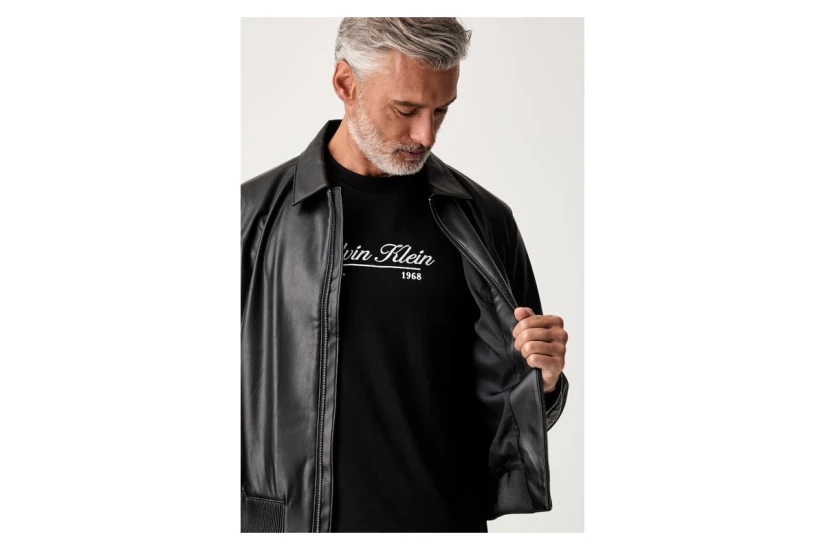 Calvin Klein Faux Leather Ανδρικό Μπουφάν Bomber Μαύρο