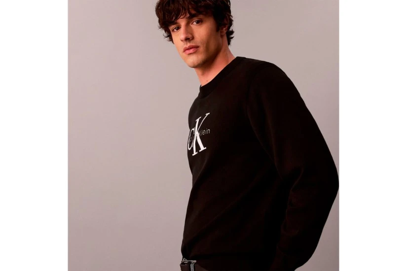 Calvin Klein Relaxed Cotton Monologo Graphic Ανδρικό Πουλόβερ Μαύρο, Εκρού