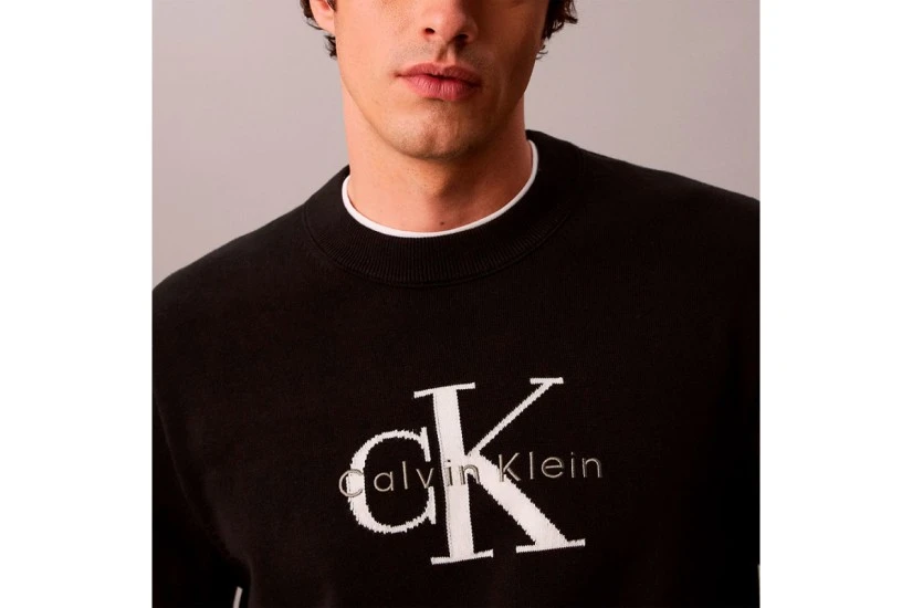 Calvin Klein Relaxed Cotton Monologo Graphic Ανδρικό Πουλόβερ Μαύρο, Εκρού