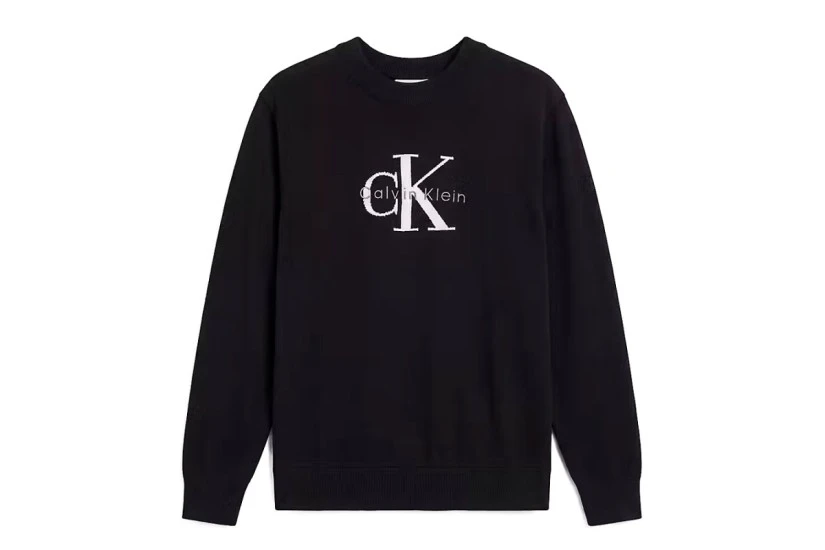 Calvin Klein Relaxed Cotton Monologo Graphic Ανδρικό Πουλόβερ Μαύρο, Εκρού