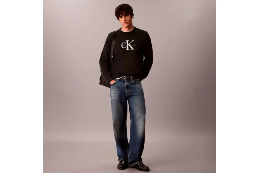 Calvin Klein Relaxed Cotton Monologo Graphic Ανδρικό Πουλόβερ Μαύρο, Εκρού