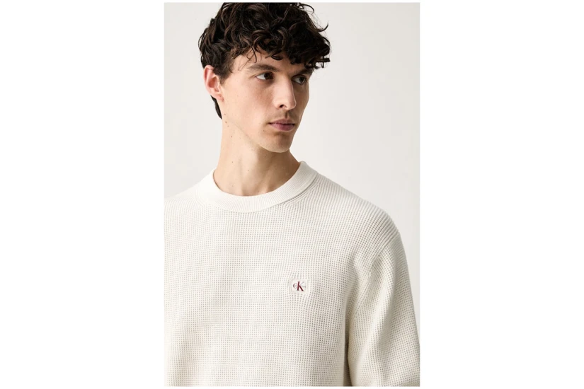 Calvin Klein Classic Cotton Waffle Knit Ανδρικό Πουλόβερ Εκρού