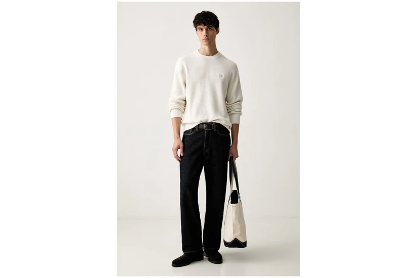Calvin Klein Classic Cotton Waffle Knit Ανδρικό Πουλόβερ Εκρού