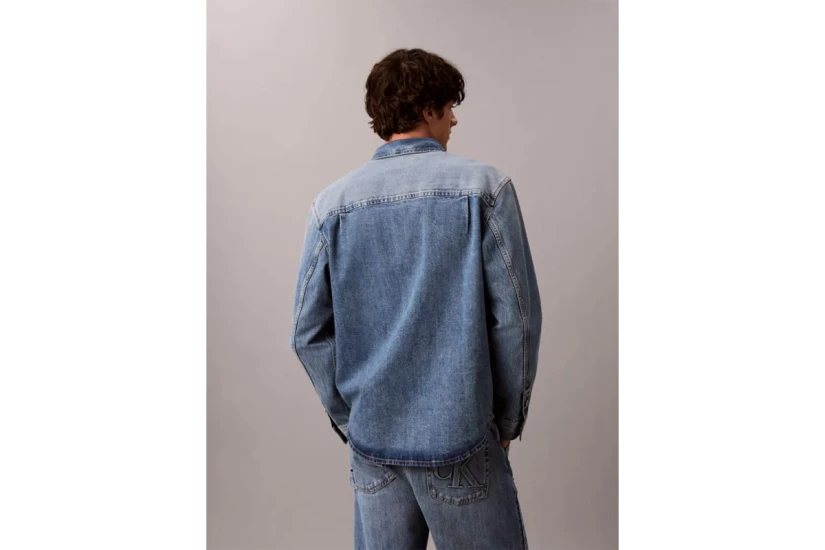Calvin Klein Embossed Denim Ανδρικό Μακρυμάνικο Πουκάμισο Μπλε